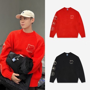 独家对色版 校园重磅毛衣 本区别通货UND刺绣贴布不败圆领宽松美式