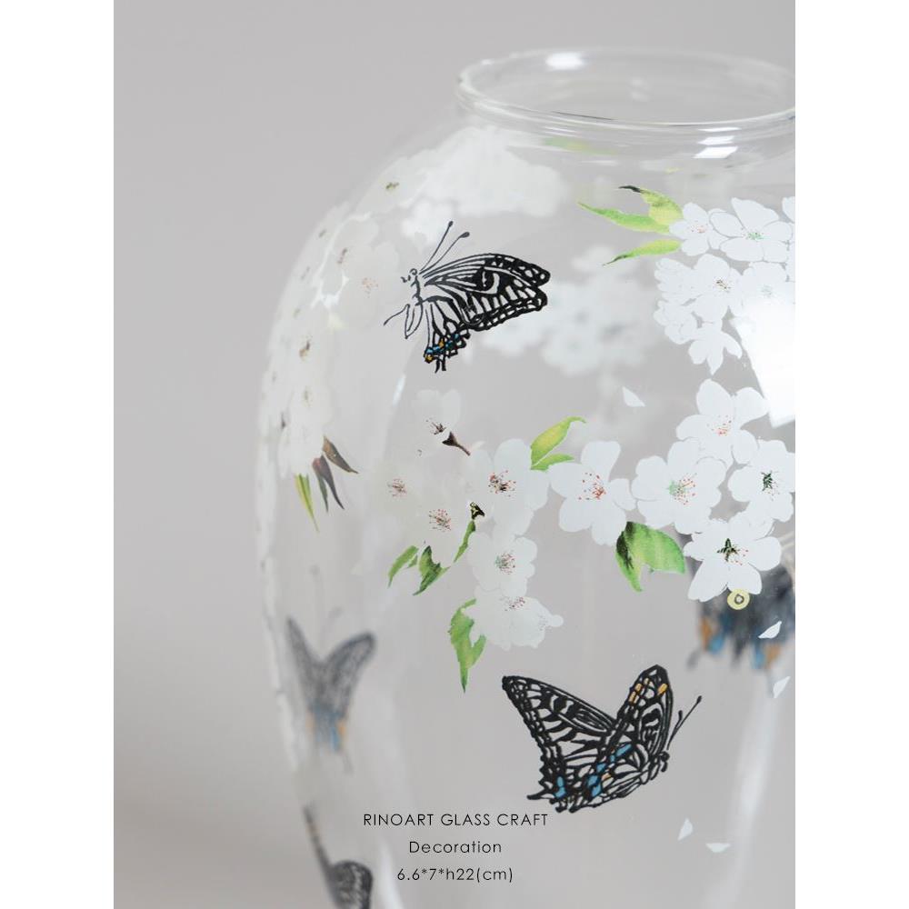若奈家居威尼斯藏品“白樱系列”珐琅釉玻璃花瓶摆件
