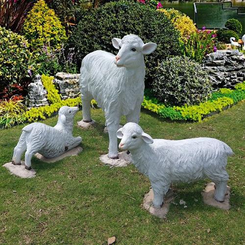 户外公园装饰羊摆件园林景观花园草坪仿真山羊绵羊玻璃钢动物雕塑