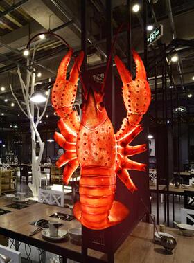 玻璃纤维发光小龙虾模型彷真螃蟹雕塑海鲜饭厅摆件门头招牌装饰灯
