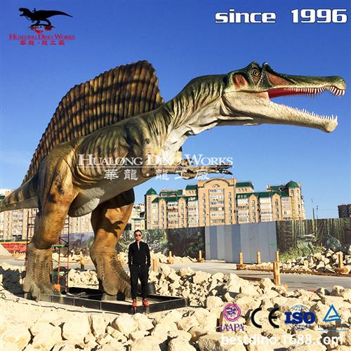大型仿真硅胶恐龙模型制作工厂远红外线感应棘龙户外景区装饰摆件