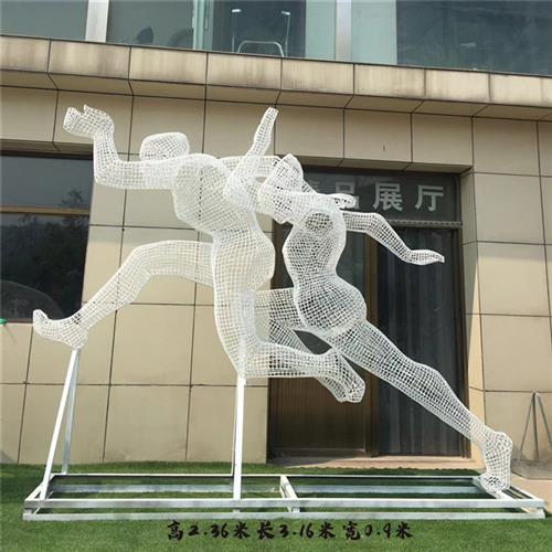 不锈钢奔跑人物雕塑铁艺编织体育运动主题校园广场健身镂空装饰品