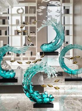 现代酒店别墅透明树脂浪花雕塑摆件家居客厅玄关电视柜轻奢装饰品