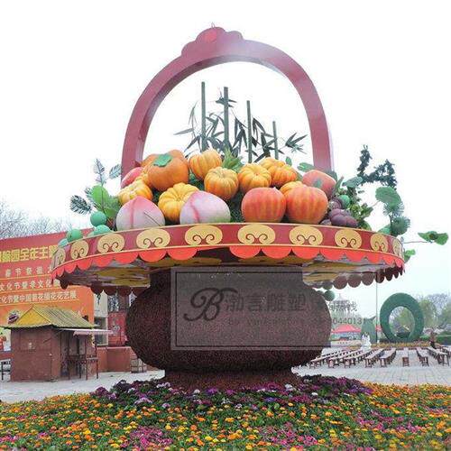 大型玻璃钢彩绘元旦国庆大花篮果篮雕塑新年庆典节日景区装饰摆件
