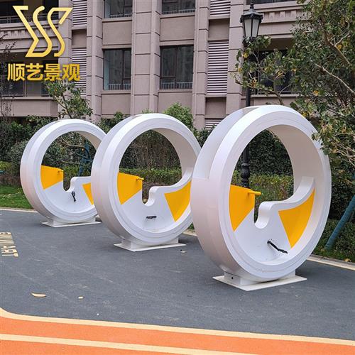 玻璃钢动感单车广场休闲健身互动器材人力脚踏发光科技感厂家定制