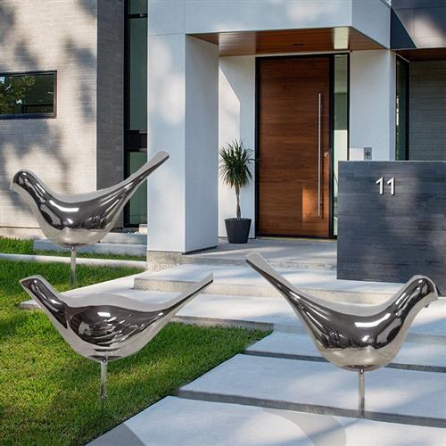 抽象简约不锈钢鸽子草坪户外落地庭院小动物摆件艺术品雕塑