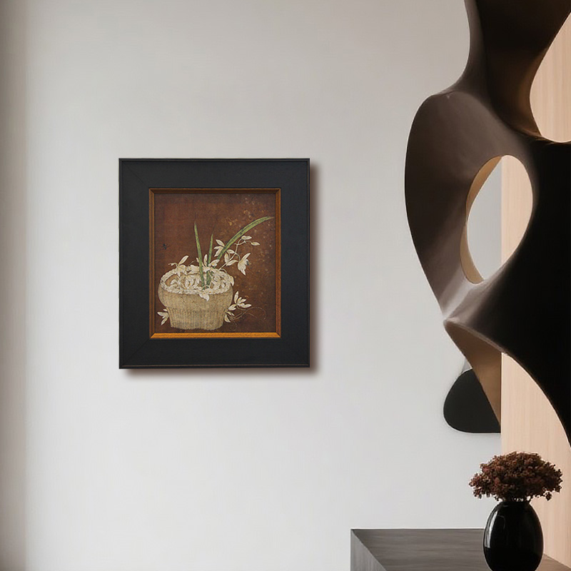 中国美术学院《篮花图》中古风油画装饰画客厅卧室摆件实木框版画图片