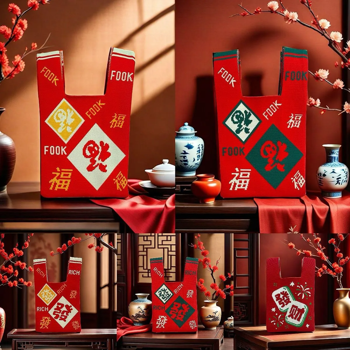 新年礼品袋手提针织结婚伴手礼袋