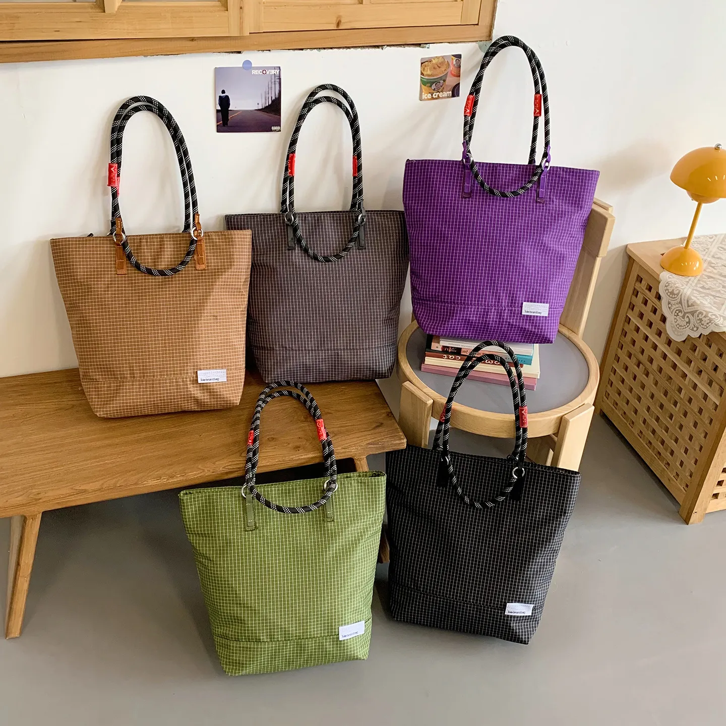 休闲大容量托特包女生外出轻便百搭布包外贸简约小众斜挎包包