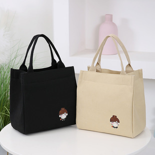 手提帆布饭盒包大容量手提妈咪袋可爱轻便学生便当包上班族小拎包