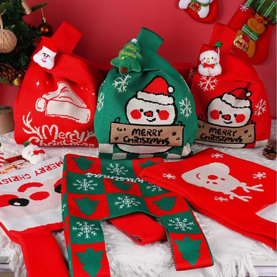 圣诞节礼品袋平安夜送礼物苹果包装盒儿童糖果手提针织伴手礼袋