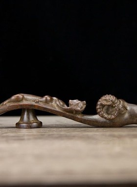 速发仿古镀紫铜如意羊头镇寸摆件尺尺长16.5宽4高..厘米重约056KG