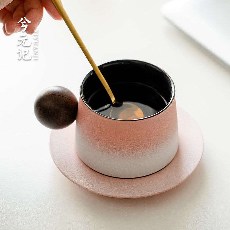 速发粉白咖啡杯高颜值下午茶杯碟套装精致陶瓷马克杯高级感轻奢