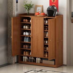 速发家用门口鞋柜户外过道纳容量带门防尘实木入室经济型爆款收大
