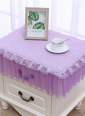 速发多用圆桌茶电蕾丝盖布简约加厚餐桌方视柜盖巾紫色布艺床头柜