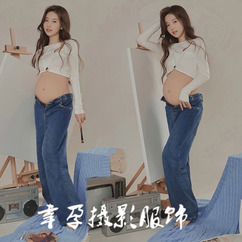 速发影楼新款孕妇拍摄服装唯美小清新简约孕休家闲风居妇照服装在