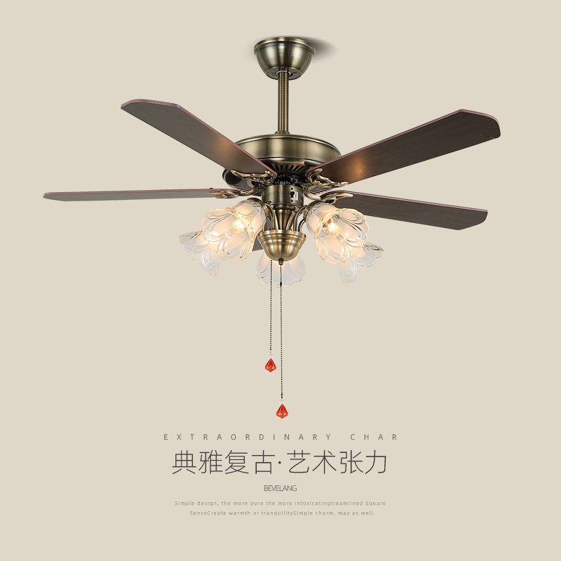 速发美式复仿客厅扇扇灯欧式古古木艺家用大风力茶室餐厅一体风吊