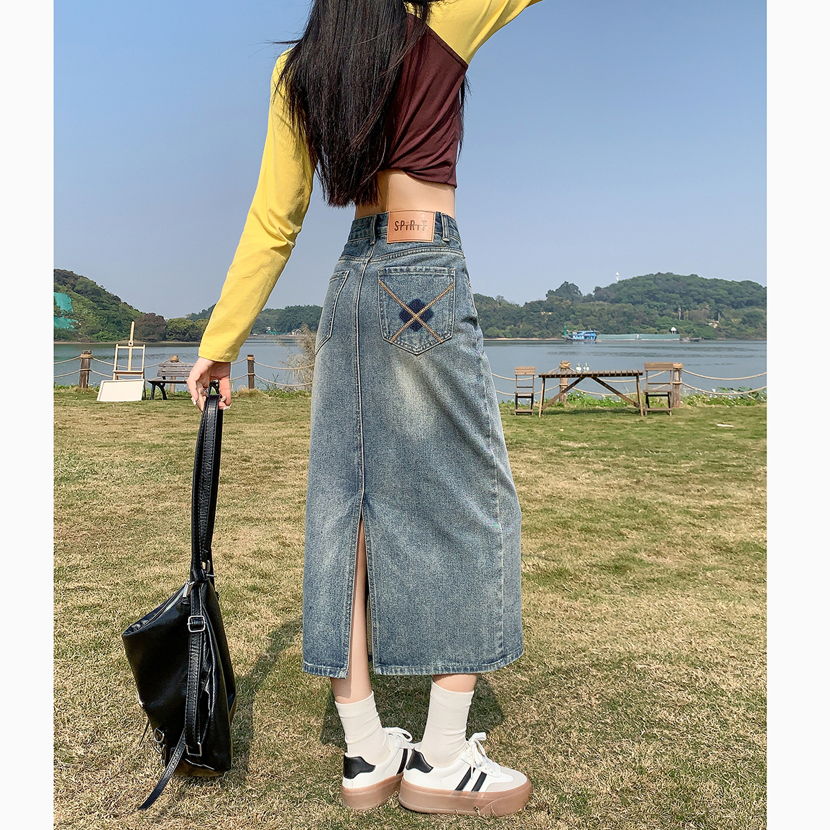 速发半身裙2024新款牛仔气质半身裙今行流年的新中式包臀裙开叉长