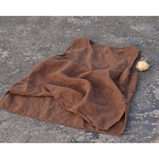 4329原创砂洗手工缝线亚麻显瘦背心春秋款 简约休闲马甲