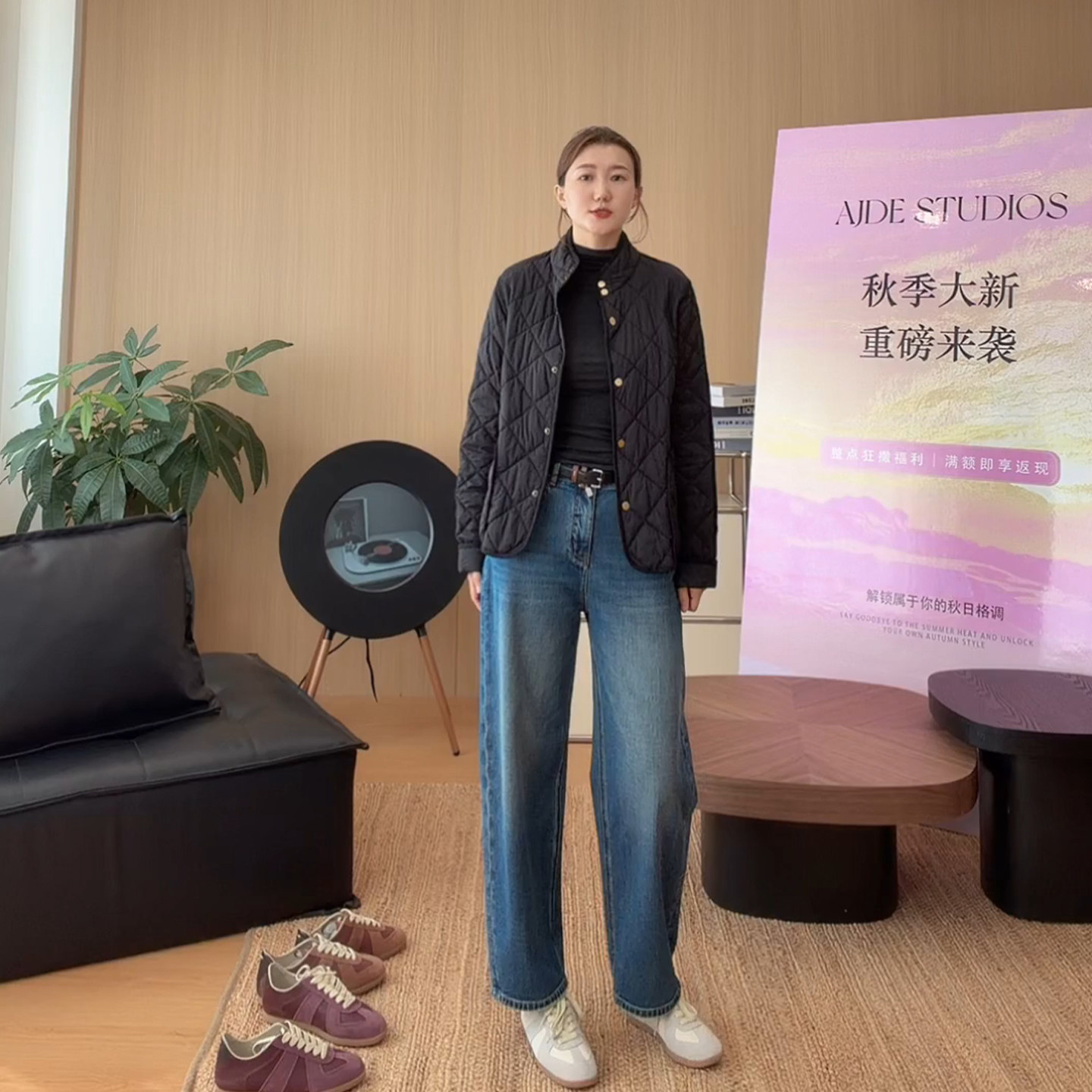 AJDESorona轻薄菱格绗缝棉服