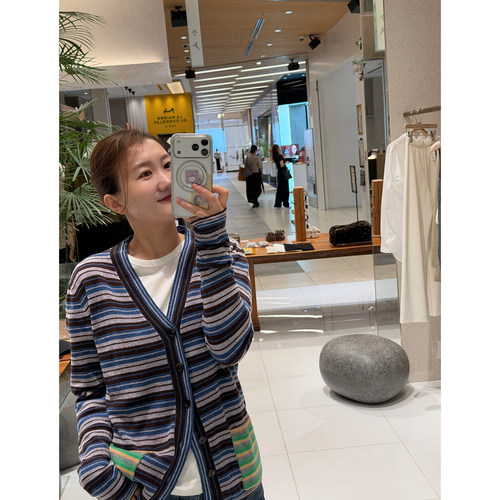 AJDE｜条纹控撞色百搭针织开衫
