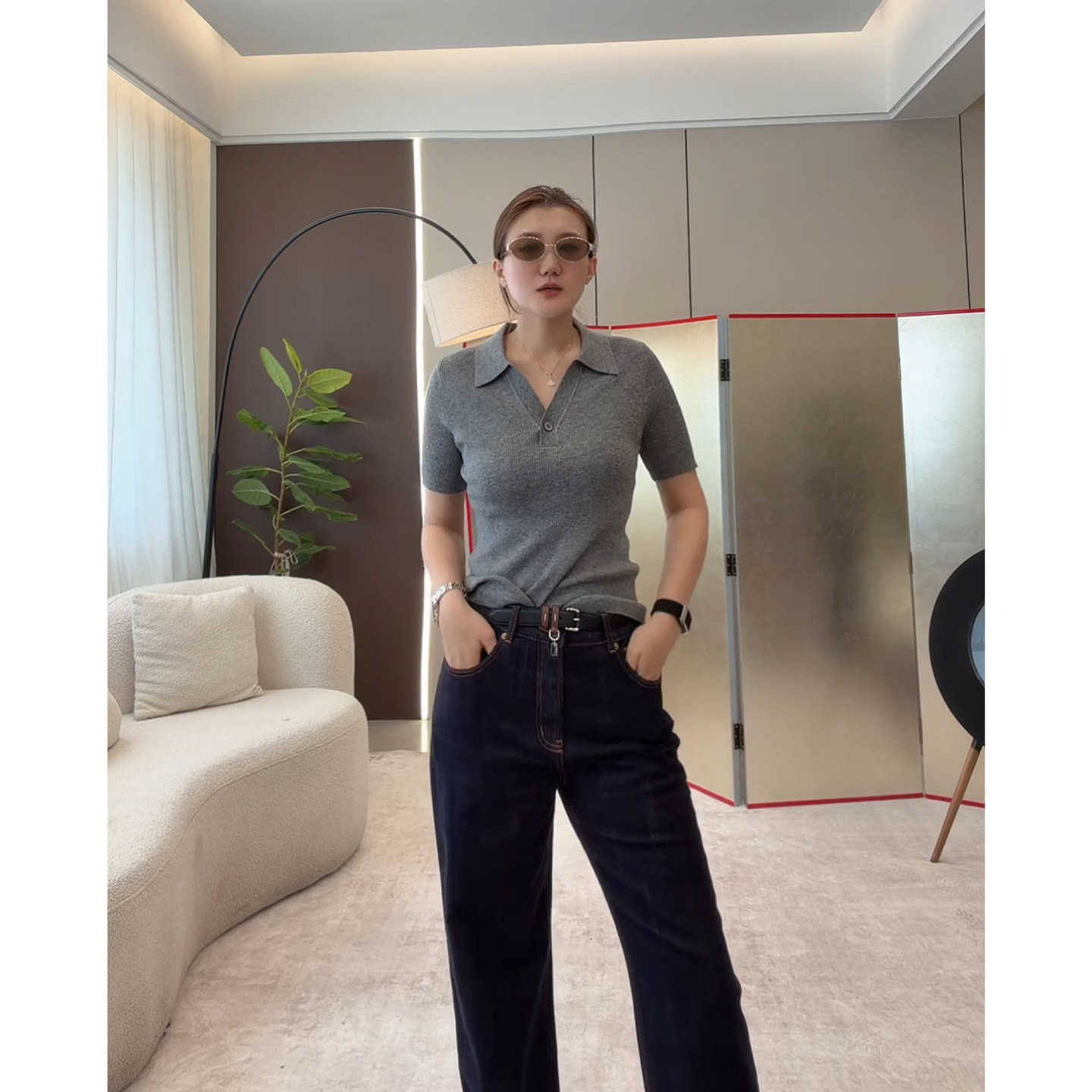 爱自然AJDE 红边赤耳原色直筒牛仔裤女秋季肌理感通勤水洗高腰裤