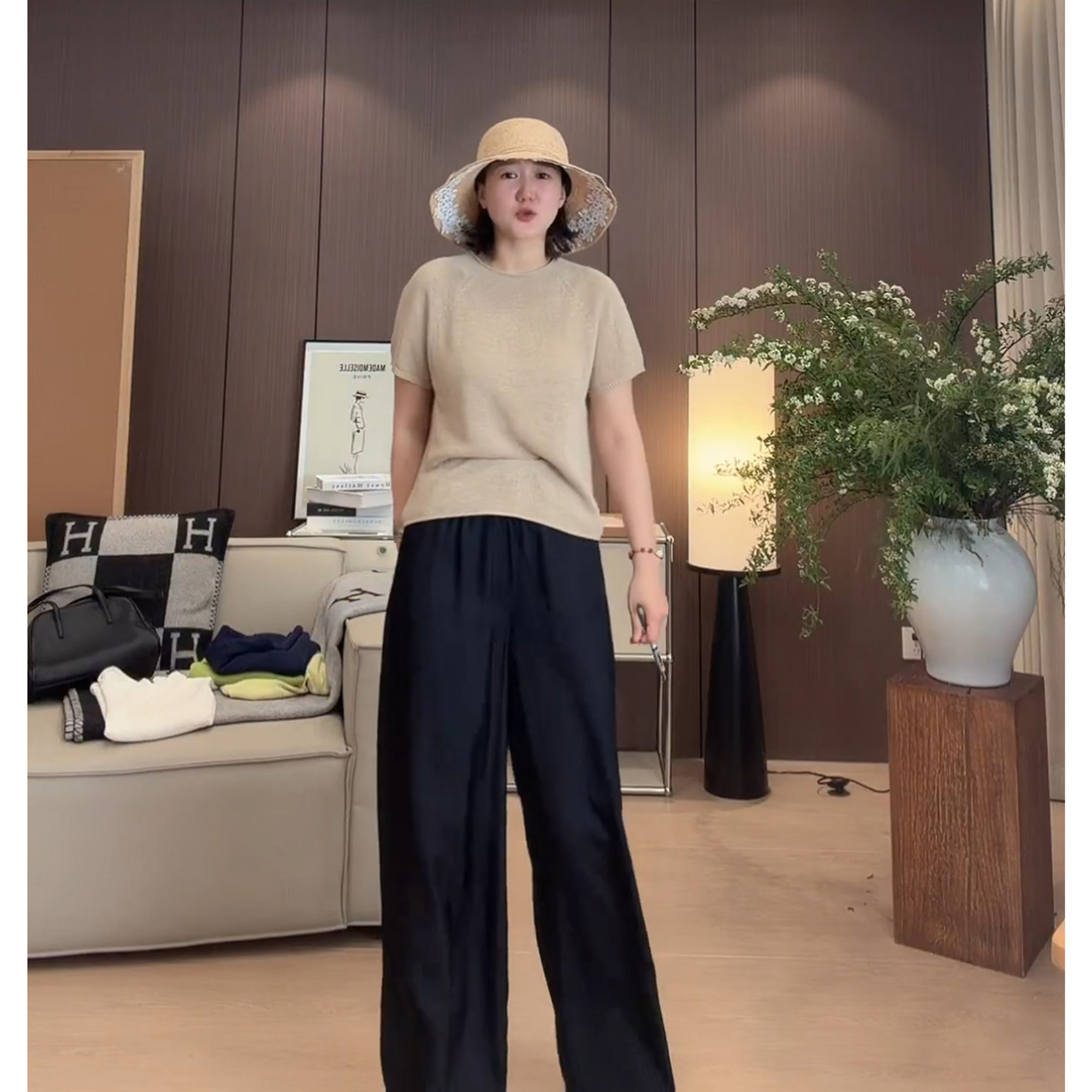 爱自然AJDE 老钱风黑色裤子女夏薄款万搭醋酸裤垂坠顺滑通勤长裤