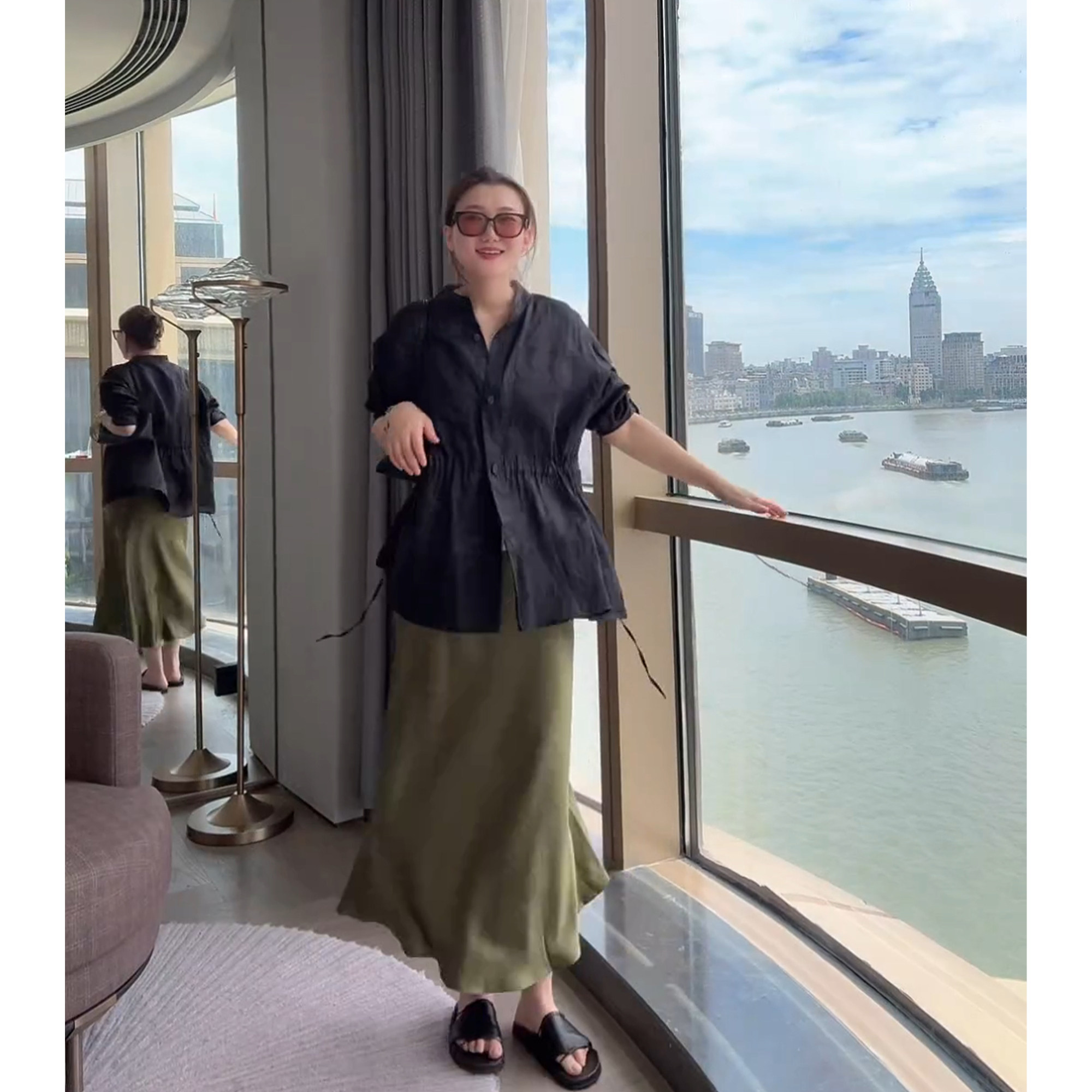 AJDE｜双面缎鎏光斜裁醋酸半身裙