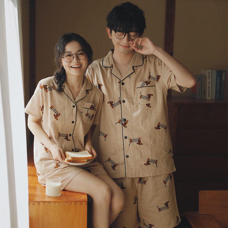 自如-全棉卡通睡衣男女同款夏季短袖情侣家居服纯棉纱布套装大码,居家布艺,汗蒸服,淘宝优惠券,粉丝福利购,淘宝优惠卷