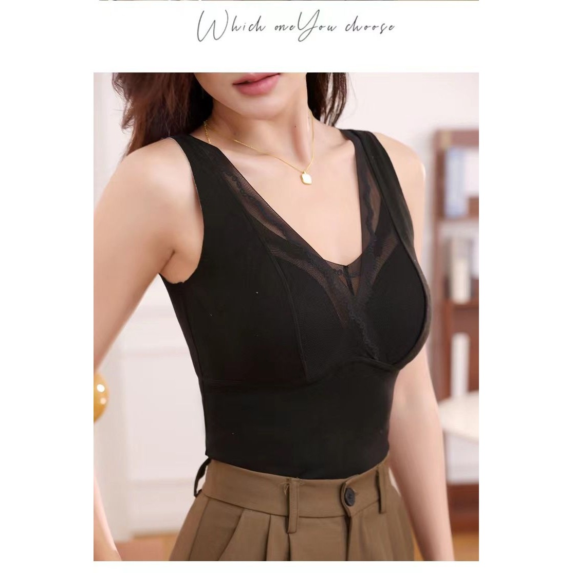 保暖背心女外穿内搭带胸垫一体V领蕾丝打底内衣羽绒蚕丝抗静电,女士内衣/男士内衣/家居服,保暖背心,淘宝优惠券,粉丝福利购,淘宝优惠卷