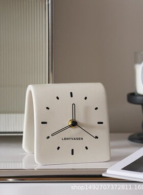 LENYVASEN 创意台面陶瓷时钟简约座钟家用摆件客厅床头静音台钟