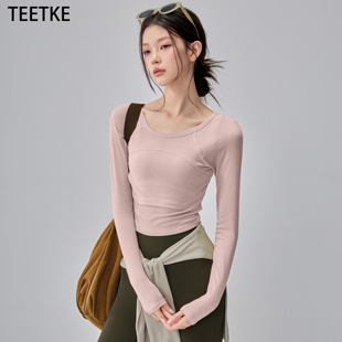 TEETKE瑜伽服女莱赛尔天丝健身服上衣普拉提训练服跑步运动长袖