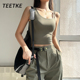 TEETKE美式 吊带上衣潮 无袖 复古辣妹性感不对称背心女2025春季 新款