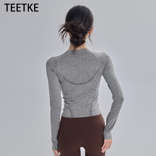 TEETKE修身显瘦运动长袖女圆领速干跑步训练健身上衣瑜伽服T恤
