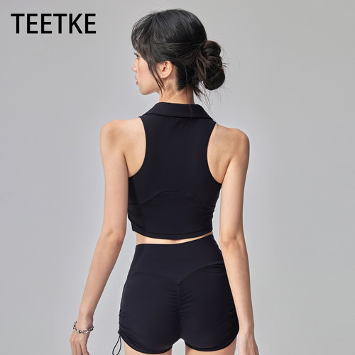 TEETKE翻领无袖带胸垫运动背心