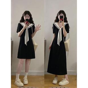 气质小黑裙胖MM遮肚显瘦裙子 大码 微胖法式 学院风短袖 连衣裙女夏季
