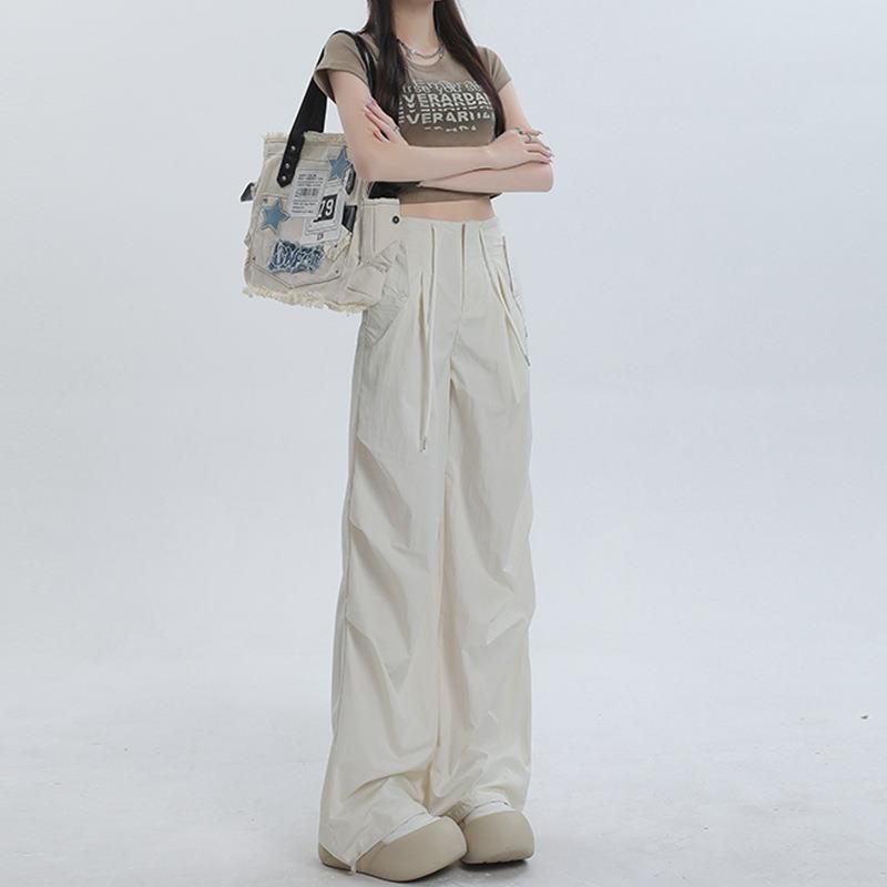 美式工装裤女2024年夏季薄款宽松阔腿速干直筒休闲裤宽松运动裤子
