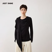 软糯chao弹天丝围巾领长袖 JUSTSHINE 纸片人打底衫 T恤宽松上衣
