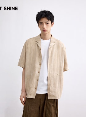 JUSTSHINE 100%莱赛尔短袖衬衫古巴领垂感宽松日系休闲凉感薄外套