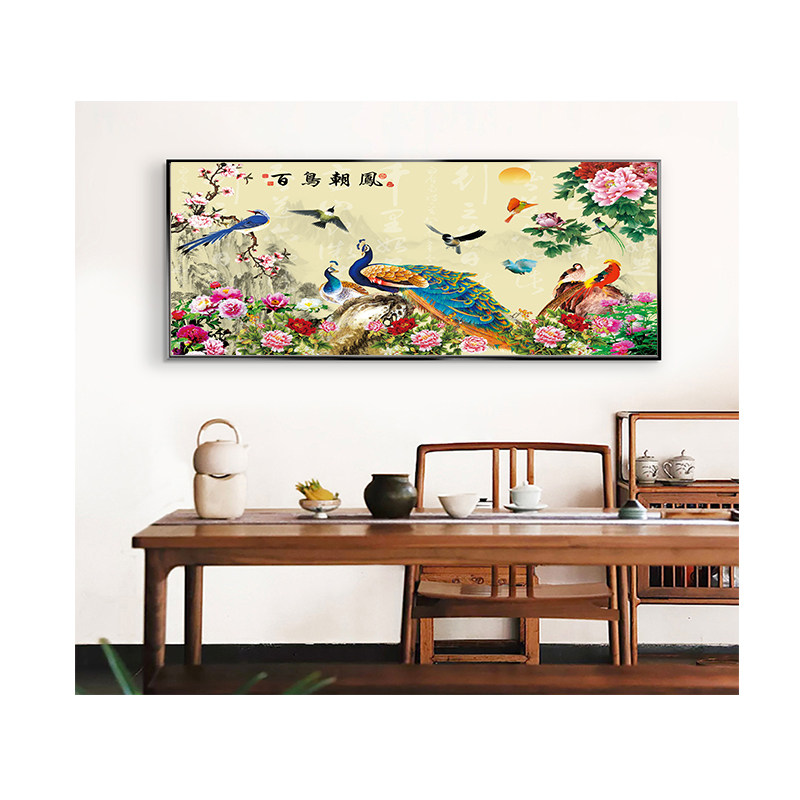 百鸟朝凤画芯中堂挂画百鸟归巢客厅吉祥鸟凤凰画壁画喷绘布画自贴