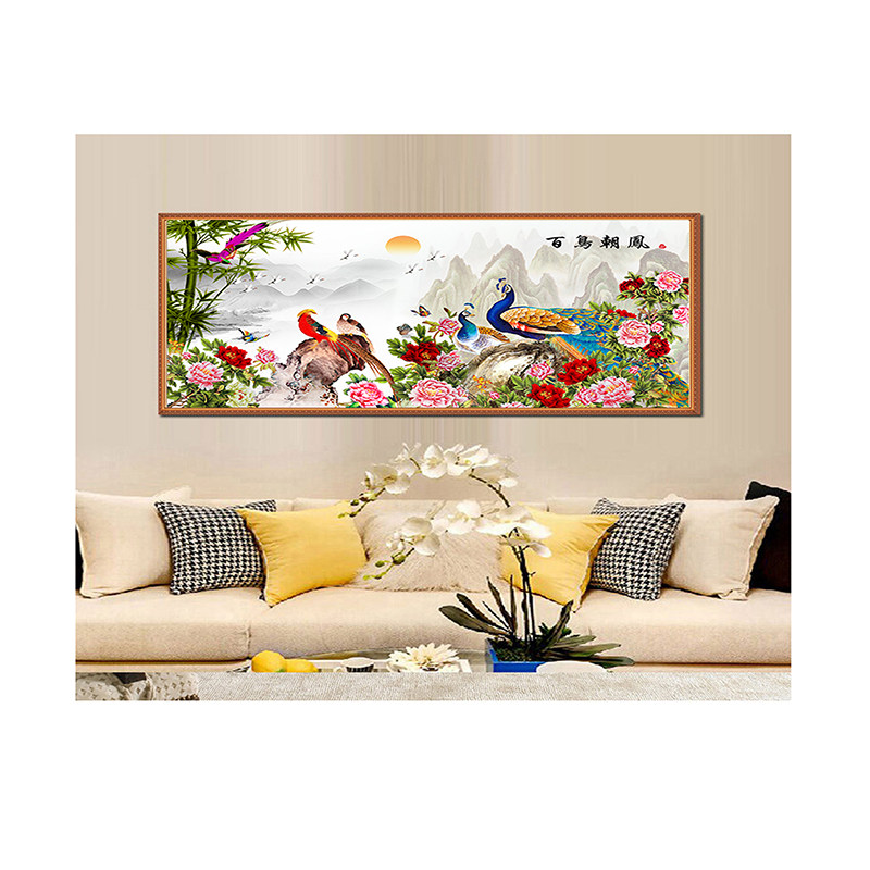 百鸟朝凤中堂挂画客厅吉祥鸟壁画喷绘无痕布画百鸟归巢凤凰画自贴