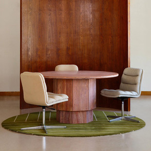 意式天然洞石餐桌设计师侘寂风大理石客厅复古轻奢圆形餐桌泡茶桌