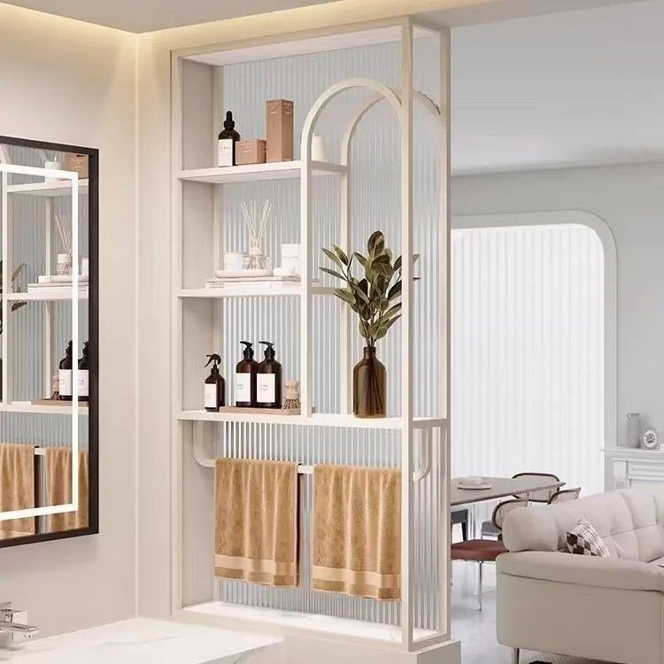 现代卫生间半墙隔断客厅屏风长虹简约玻璃轻奢干湿洗手台置物架