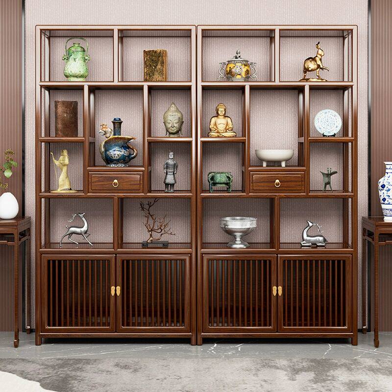 博古架实木新中式多宝阁榆木茶叶展示柜客厅古董隔断置物架陈列柜