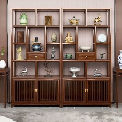 博古架实木新中式多宝阁榆木茶叶展示柜客厅古董隔断置物架陈列柜