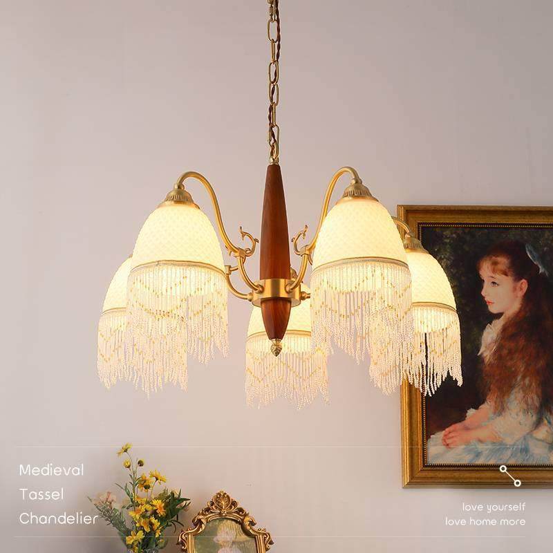 中古客厅吊灯美式复古胡桃木玻璃流苏vintage吊灯法式餐厅卧室灯,家装灯饰光源,智能吊灯,淘宝优惠券,粉丝福利购,淘宝优惠卷
