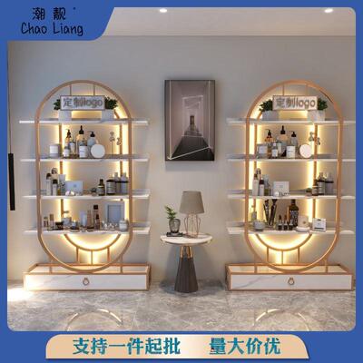 美容院展示柜美甲柜彩妆护肤品化妆品落地储物柜指甲油展示架带灯
