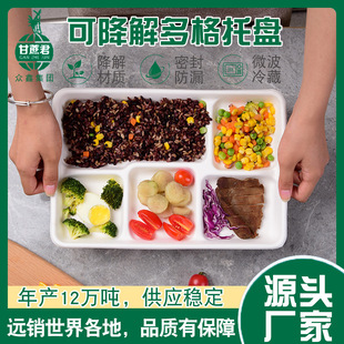 一次性餐盘可降解餐具纸浆餐盒三四五六格饭盒托盘分隔盘自助餐盘