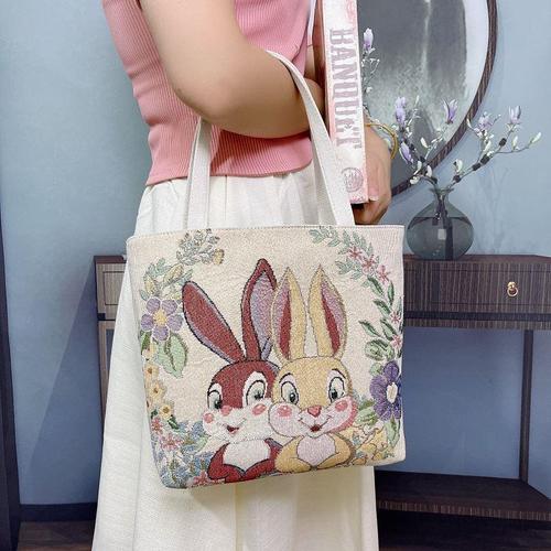 卡通兔子帆布包双面金丝提花刺绣单肩包上班通勤百搭包日常妈咪包