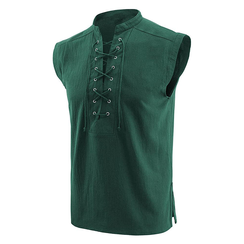 亚马逊中世纪维京无袖衬衫哥特式维多利亚时代男式宽松上衣T恤